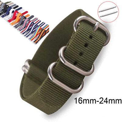 #ad Steel 5Rings Clasp Nylon Watch Strap 16mm 18mm 20mm 24 22mm Fabric Band Bracelet $8.92