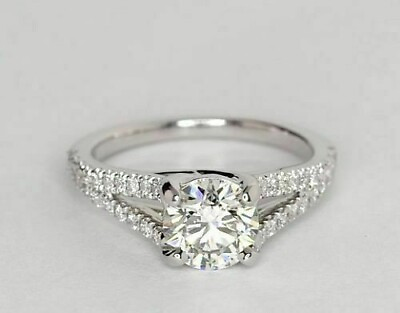 #ad 1.20Ct Round Cut Moissanite Engagement Split Shank Ring In 14K White Gold Plated $117.49