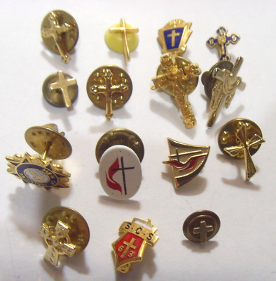 #ad 15 Antique Christian catholic religious lapel pins collector lot 52711