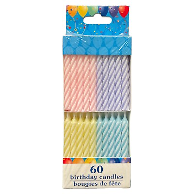 #ad New Pastel Stripe Birthday Candles 60 Candles Total Pink Purple Yellow Blue