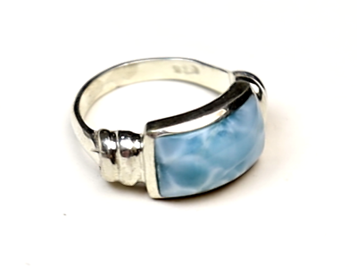 #ad Finest Natural Genuine Sky Blue Larimar .925 Sterling Silver Inline Ring #8
