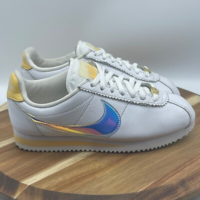 #ad Nike Cortez Classic Shoes Womens Size 6 White Topaz Gold Sneaker Low Shimmer