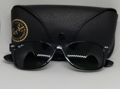 #ad Ray Ban New Wayfarer Black Sunglasses w Green Lens RB2132 901 52 Italy