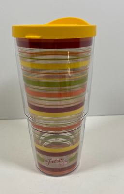#ad Fiesta#x27;s Sunny Striper Tervis Tumbler 20 oz with Yellow Lid