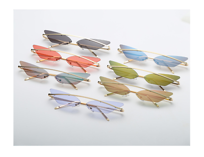 #ad Trendy fashion cat eye sunglasses female metal color film glasses retro ocean pi