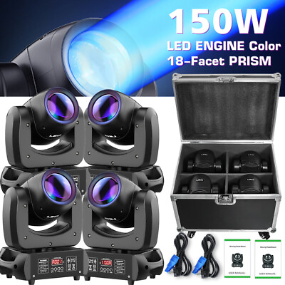 #ad 2 4Pcs 150W Beam Moving Head 18 Prism Stage Light LED GOBO Spot DMX Disco amp; Case