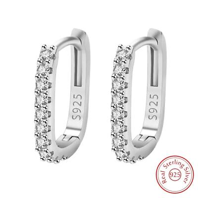 #ad 925 Sterling Silver Crystal Jewelry Fashion Zircon Circle Hoop Earrings Woman
