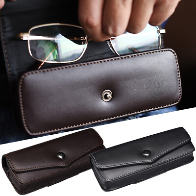 #ad Portable Belt Wearable Cowhide Glasses Case Leather Reading Glasses Storage Box
