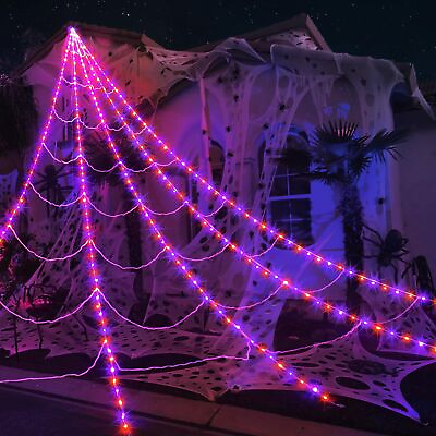 #ad Halloween Spider Web Lights 290 LED Lighted Spider Web Giant 23Ft Halloween D... $73.08