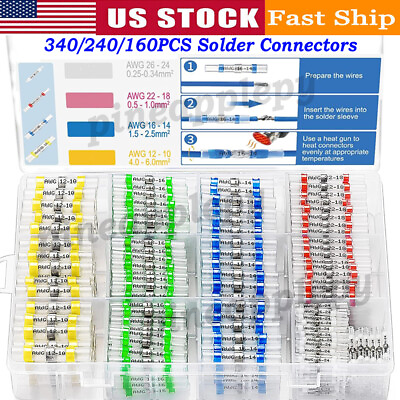 #ad 340 160PCS Waterproof Solder Stick Seal Sleeve Heat Shrink Butt Wire Connectors $17.99