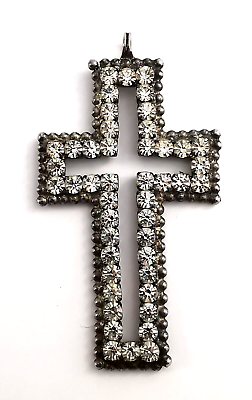 #ad Vintage Cross Czech Clear Glass Rhinestone Rhinestones Christianity Silvered