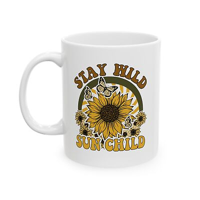 #ad Retro STAY WILD SUN CHILD Floral Ceramic Mug 11oz