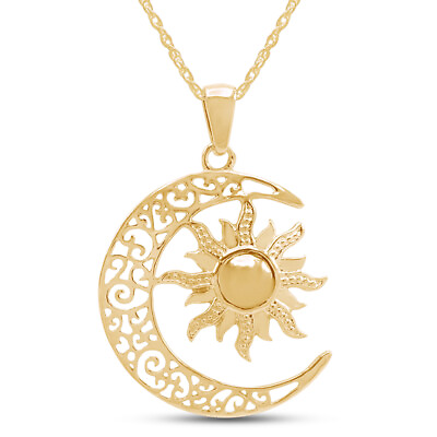#ad Crescent Moon amp; Sun Fashion Pendant 18quot; Necklace 14K Yellow Gold Plated Silver