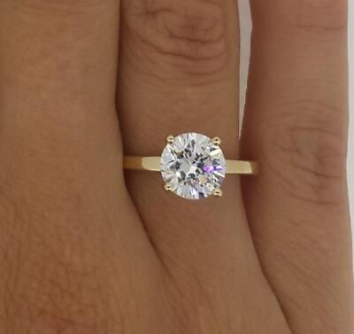 #ad 2 Ct Classic 4 Prong Round Cut Diamond Engagement Ring VS2 F Yellow Gold 14k