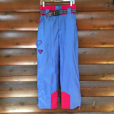 #ad Degre 7 Vtg 80s 90s M Blue Pink Ski Snowboard Pants Belt France Colorblock Women