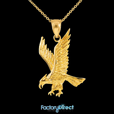 #ad Solid 10k 14k Gold Patriot Hunting Flying Eagle Hawk Bird Pendant Necklace