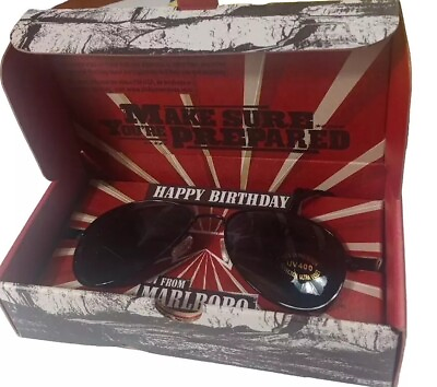 #ad Marlboro Cigarettes Happy Birthday Promo Black Aviator Sunglasses w Pouch