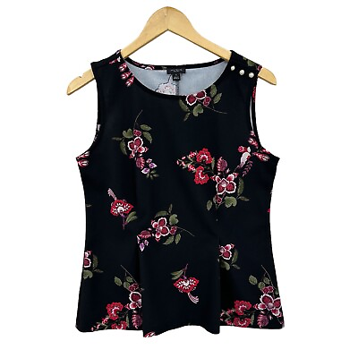 #ad ANN TAYLOR Sleeveless Shirt Floral Black Womens Medium Q231