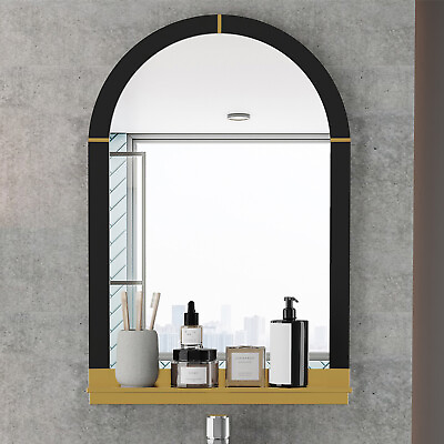 #ad Wisfor Retro Wall Mounted Mirror with Shelf Black Frame for Bathroom Bedroom