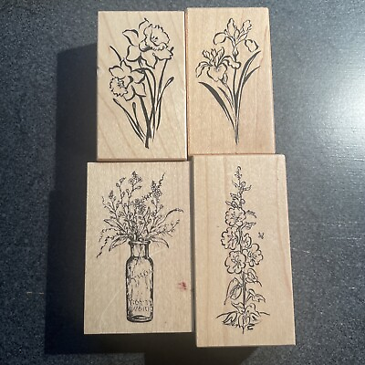 #ad Rubber Stamp PSX Flowers Floral Daffodil Iris Bouquet Border Lot