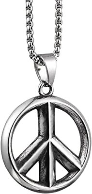 #ad Mens Peace Sign Necklace Pendant Symbol Men Stainless Steel Jewelry 24quot;Box Chain