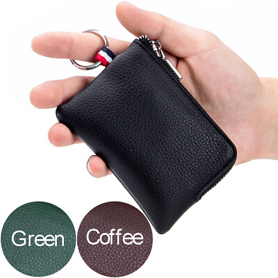 #ad Small Genuine Leather Coin Purse Zipper Pocket Size Pouch Key Card Change Wallet