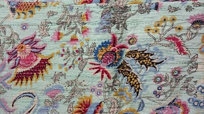 #ad Indian Cotton Quilt Throw Queen Size Bedspread Quilt Embroidery Kantha Gudari