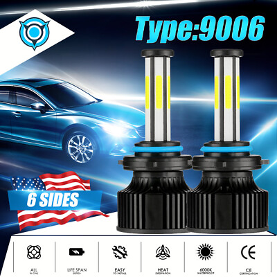 #ad 6 Sides 9006 HB4 LED Headlight Bulbs Kit Low Beam 2800W 370000LM 6500K White