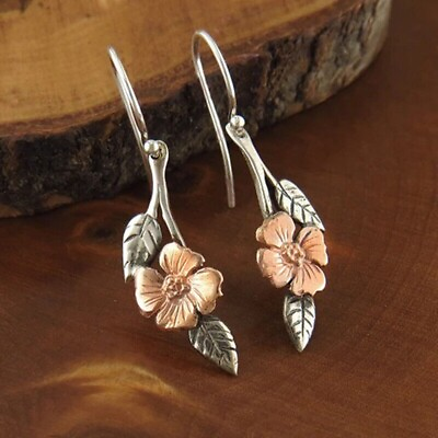 #ad Women 925 Silver Plated Leaves Ear Hook Earrings Engagement Drop Dangle Jewelry
