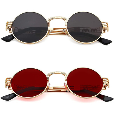 #ad 2x Vintage Steampunk Round Sunglasses Men Women Retro Classic Circle Sun Glasses