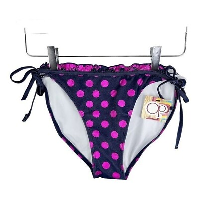 #ad NWT Op Juniors Polka Dot String Bikini Bottoms w Ruffle Pink Blue Large $12.00