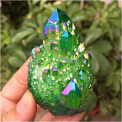 #ad Green Aura Crystal Cluster Angel Titanium Quartz Crystal Rainbow Healing Decor