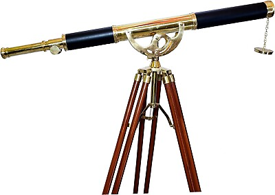 #ad Vintage Shiny Brass Nautical Marine Navy Telescope Black Leather Single Barrel
