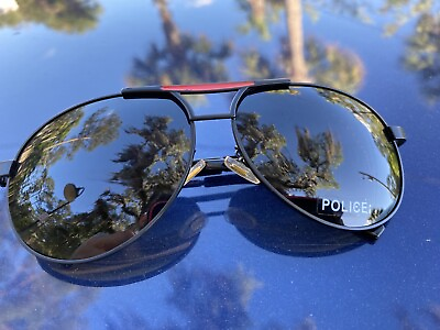 #ad POLICE S840G COL.0K59 Sunglasses Italy Aviator 62 13 135 Black Red Vintage Auth
