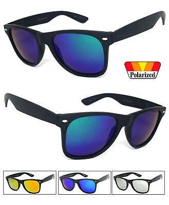 #ad 1 or 2 Pairs Retro Square Shiny Black Frame Polarized Mirror Lens Sunglasses