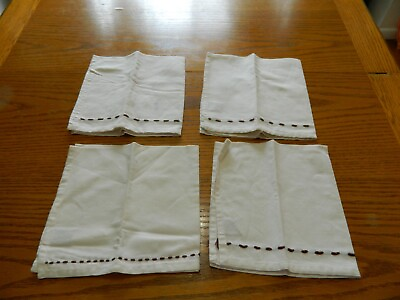 #ad L 23 4 CREAM LINEN BLEND PLACEMATS WITH BROWN DETAILING