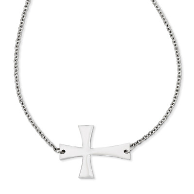 #ad Chisel Stainless Steel Polished Sideways Cross Necklace 21.75quot;
