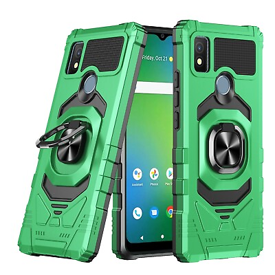#ad For Cricket Icon 4 Ring Kickstand Full Body Phone Case Cover w Temper Glass