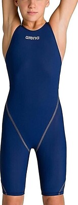 #ad Arena Powerskin ST 2.0 Girl#x27;s Open Back Youth Racing Swimsuit Navy Blue