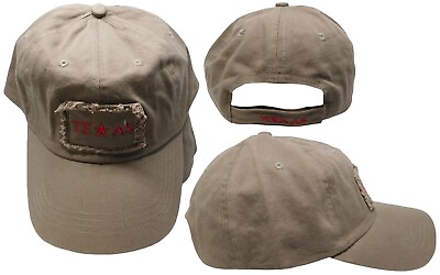 #ad Texas Distressed Patch Tan Brown Washed Adjustable Embroidered Baseball Cap Hat