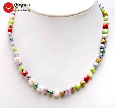 #ad 6 7mm Baroque Natural Freshwater Multicolor Pearl Necklace for Women Choker 17#x27;#x27;