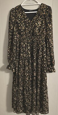 #ad Anthropology By The River Black Chiffon Lined Dress Size M Excellent $19.99