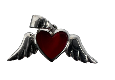 #ad Vtg Sterling Silver Acrylic Winged Heart Pendant Red Jewelry Gift Mom Love