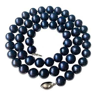 #ad 20 Inch Genuine 7 8mm ROUND Black Pearl Strand Necklace Cultured Freshwater