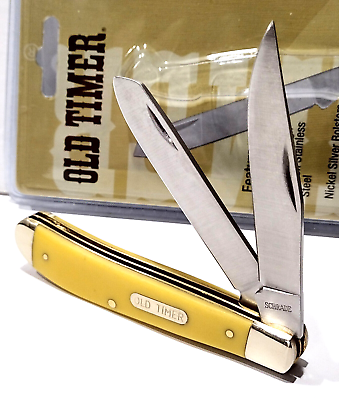 #ad Schrade Old Timer Smooth Yellow Delrin 2 Blade Trapper Folding Pocket Knife