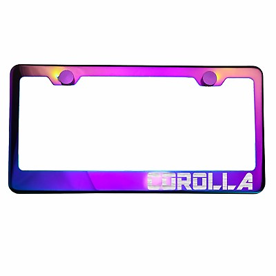 #ad Polish Neo Neon Chrome License Plate Frame COROLLA Laser Etched Metal Screw Cap
