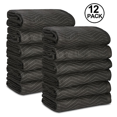#ad 80quot; x 72quot; Black 12 Pack Moving Blankets Pro Economy Shipping Furniture Pads