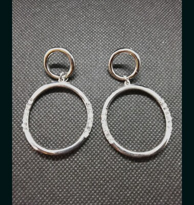 #ad Silvertone Double Circle Rhinestone Fashion Jewelry Earrings Style 1A