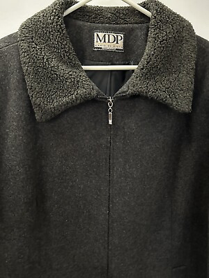 #ad Mens Handsome Mario De Pinto Dark Gray Wool Jacket Large Full Zip Made In USA