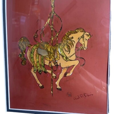 #ad Hand Cut Out Art with Golden frames signed Paul R. Davis Horses Feria